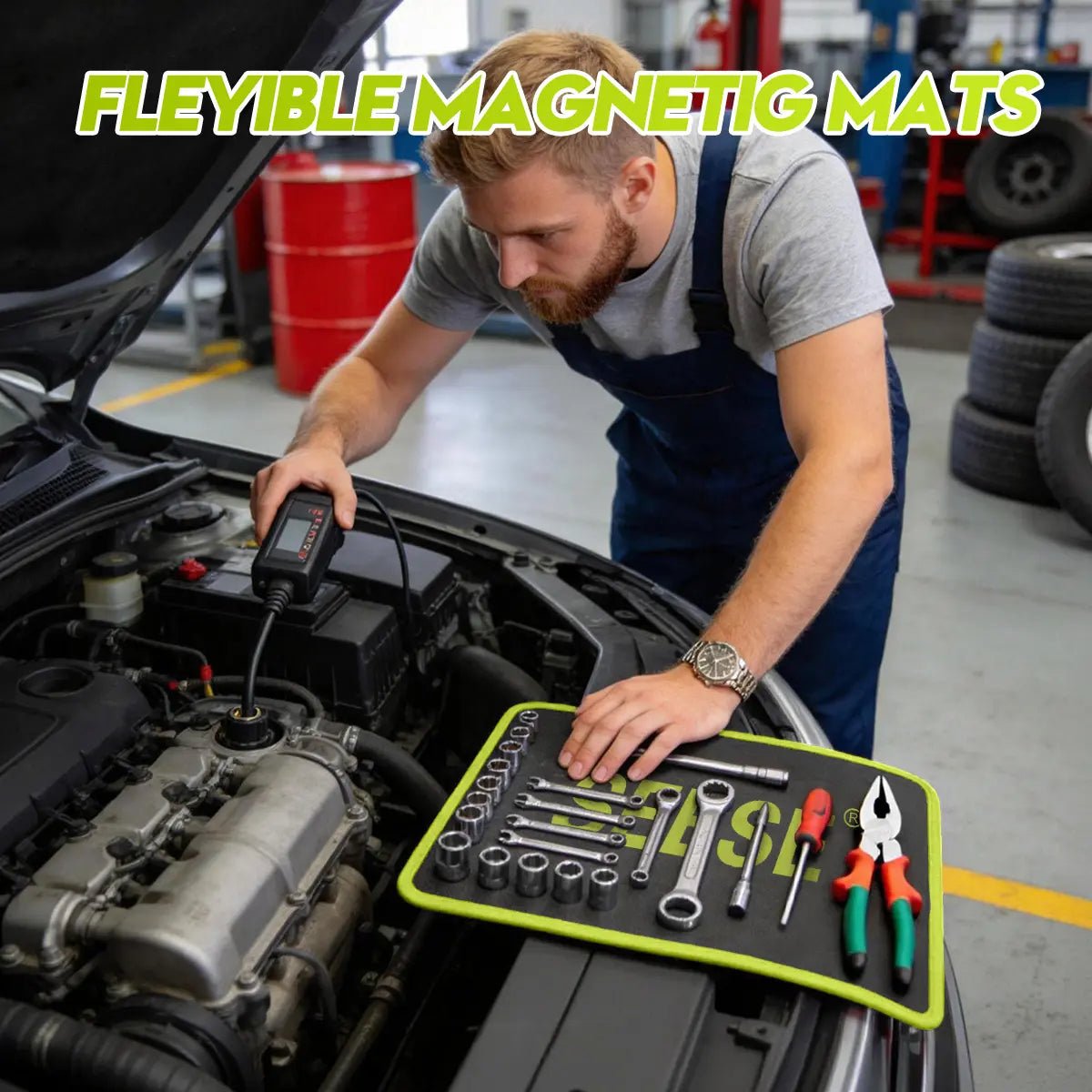 Mroace 3PCS Flexible Magnetic Tool Mat and Tray Set