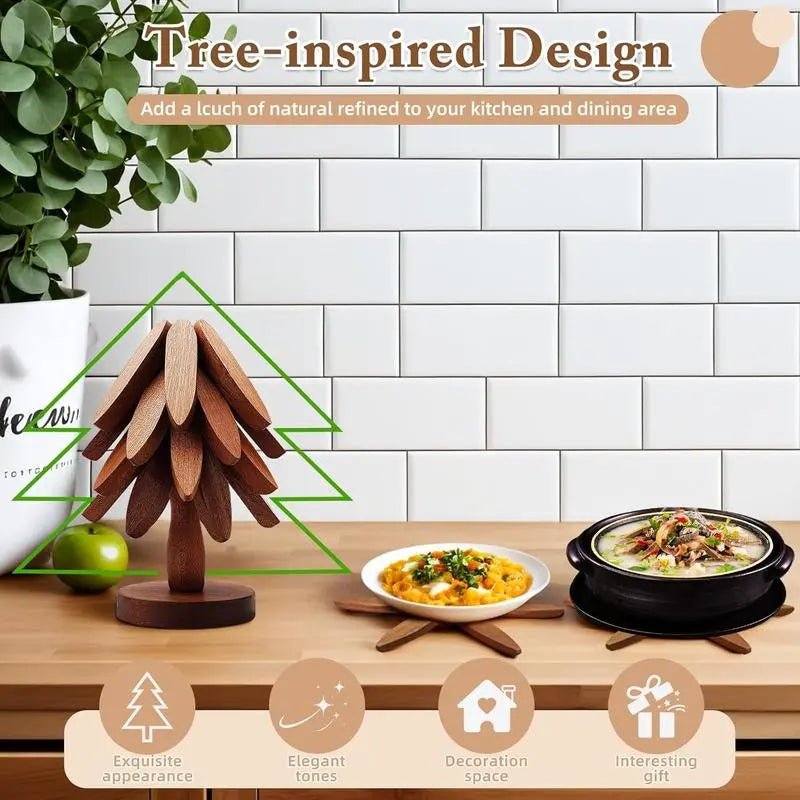 Mroace 4-Piece Wooden Trivet Set with Stand