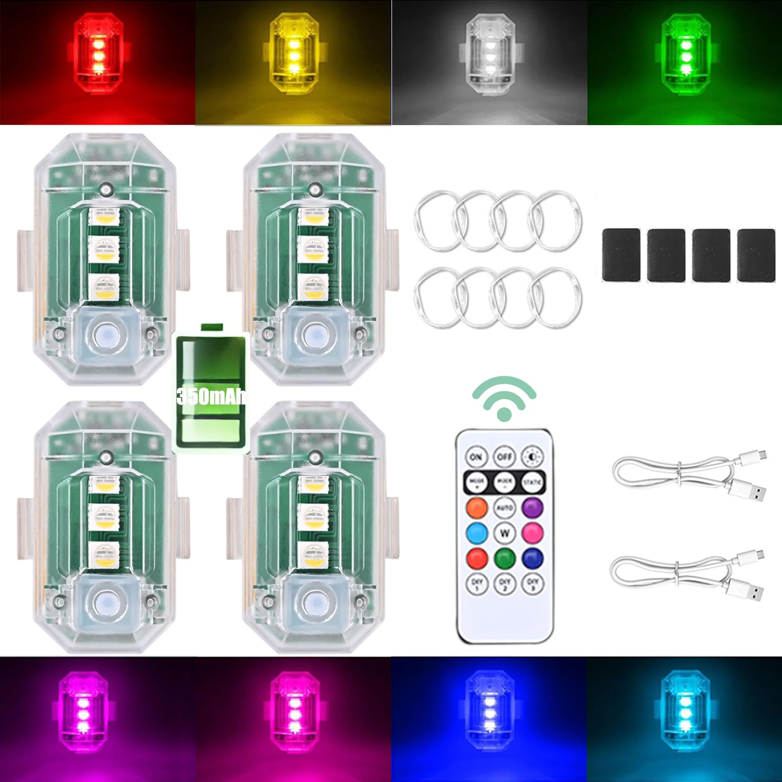 Mroace 4PCS Rechargeable Wireless LED Strobe Warning Lights with Remote Control