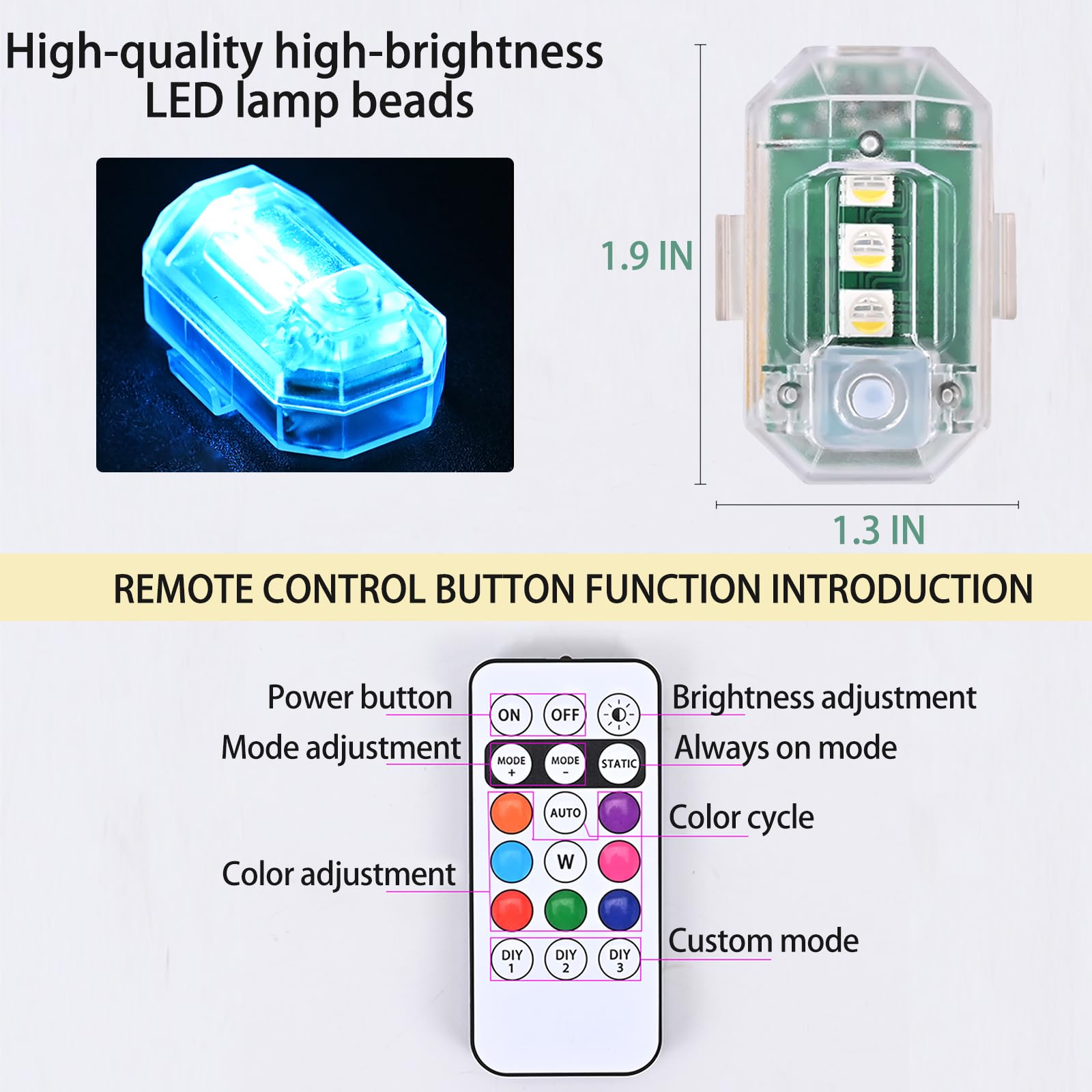 Mroace 4PCS Rechargeable Wireless LED Strobe Warning Lights with Remote Control