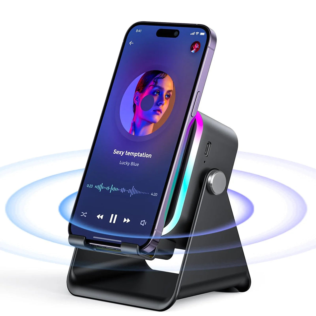 Mroace 5-in-1 Wireless Induction Bluetooth Speaker with Phone Stand