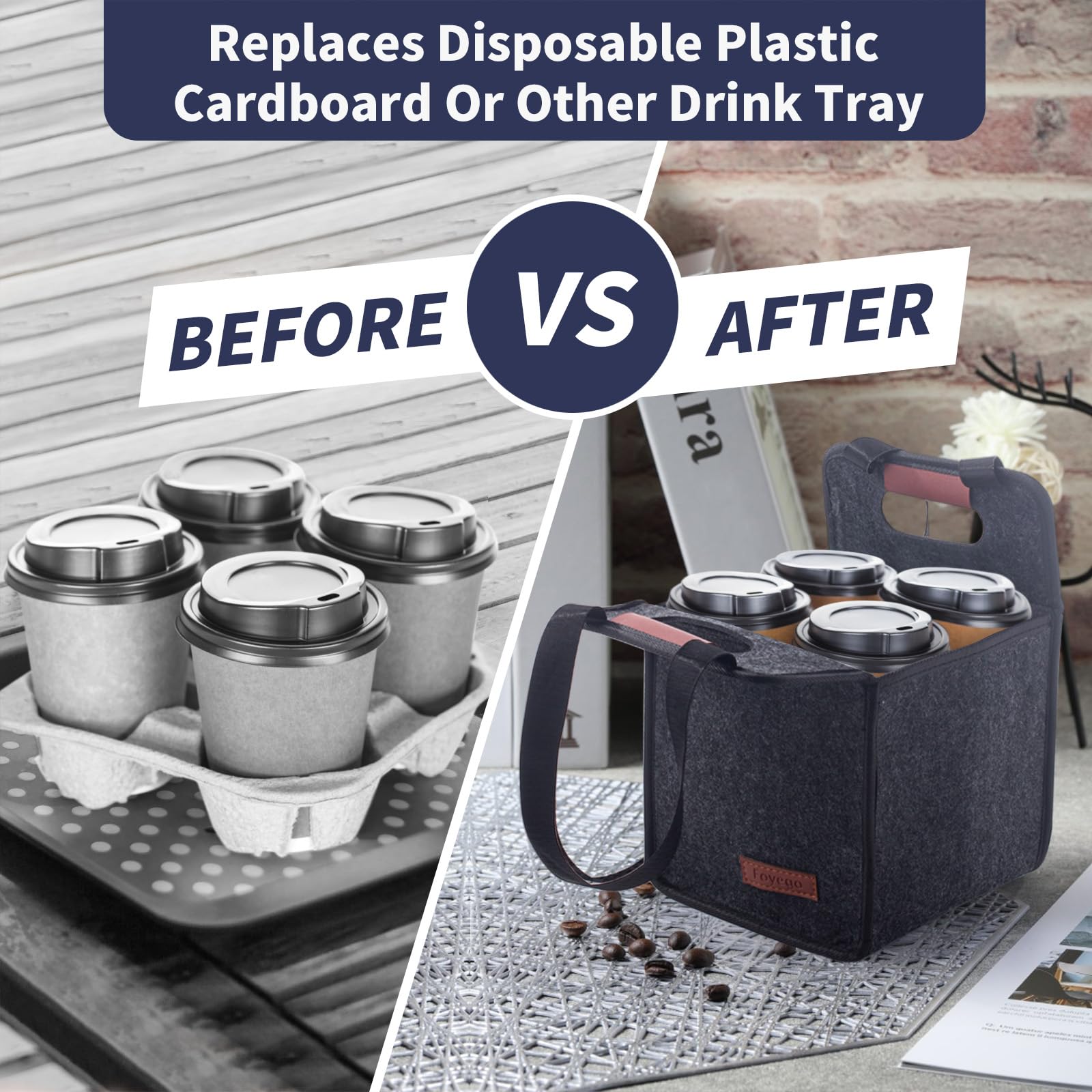 Mroace 6-Cup Insulated Drink Carrier with Foldable Handle