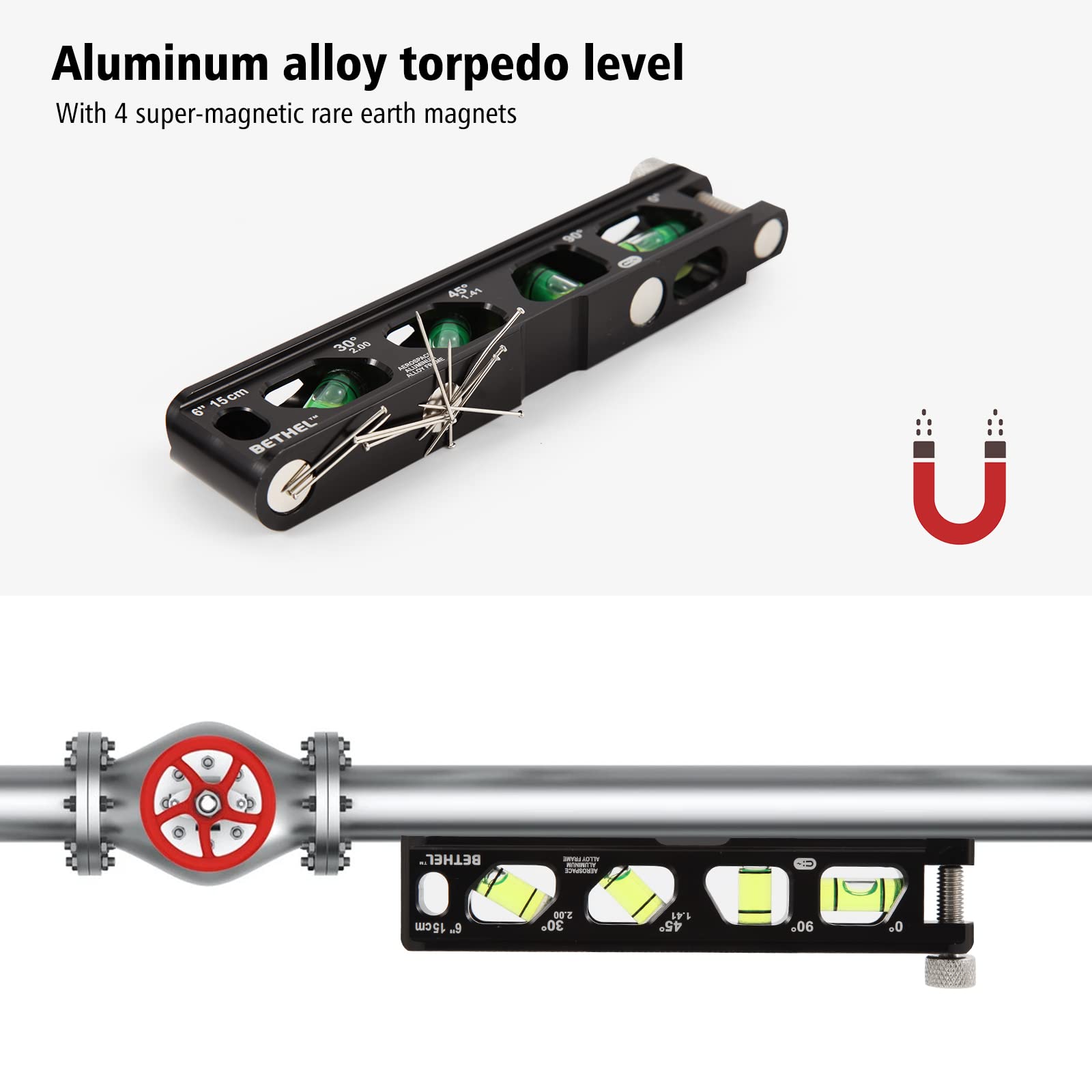 Mroace 6-Inch Magnetic Torpedo Level with 4 Vials and V-Groove