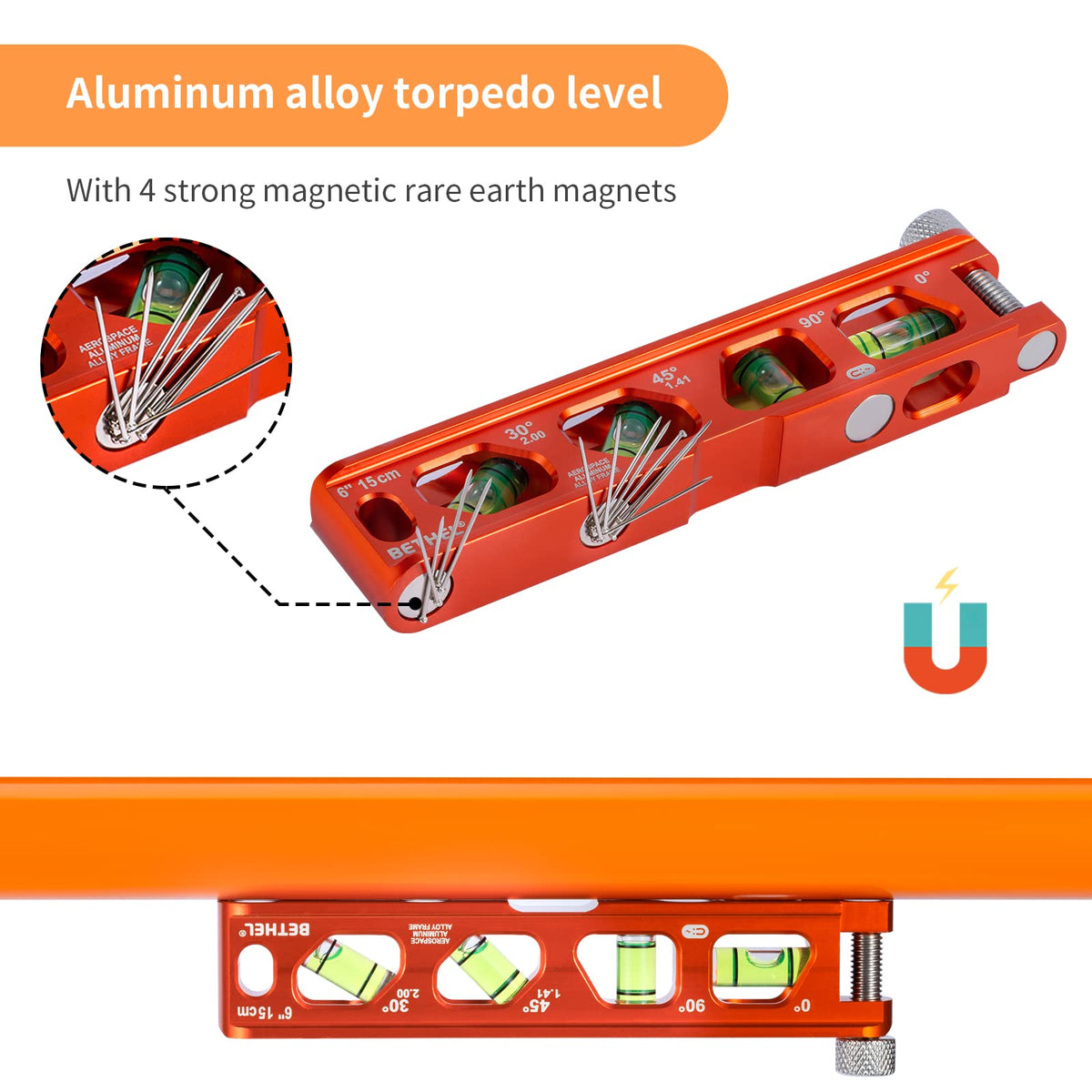 Mroace 6-Inch Magnetic Torpedo Level with 4 Vials and V-Groove
