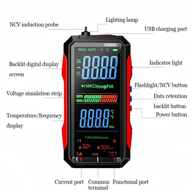 Mroace 6000 Count True RMS Digital Multimeter with Auto-Ranging