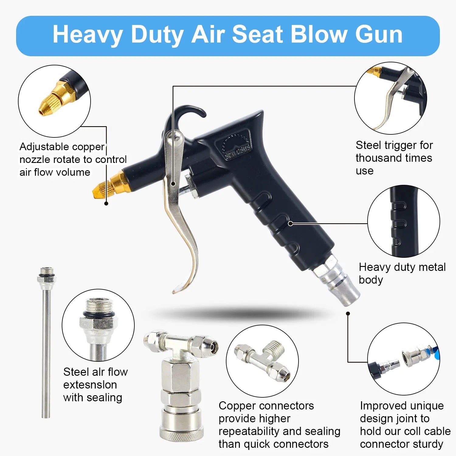 Mroace 6ft Long Blue PU Hose Air Seat Blow Dust Gun Kit