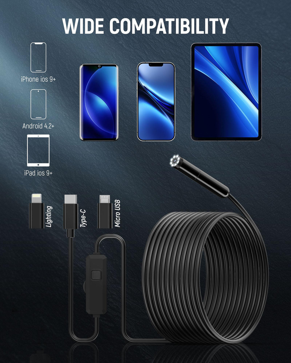 Mroace 8-LED HD Borescope Camera