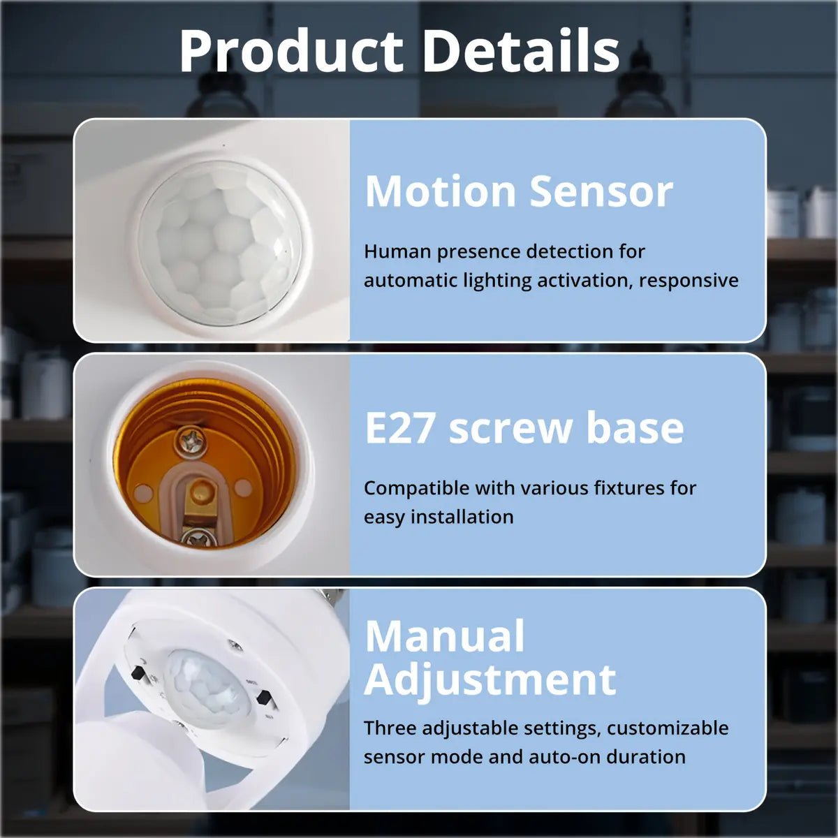 Mroace Adjustable Motion Sensor Bulb Socket Adapter