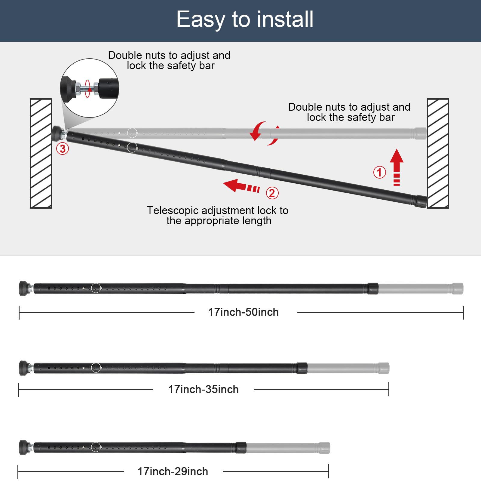 Mroace Adjustable Sliding Door and Window Security Lock Bar 17.7–50.5 Inch