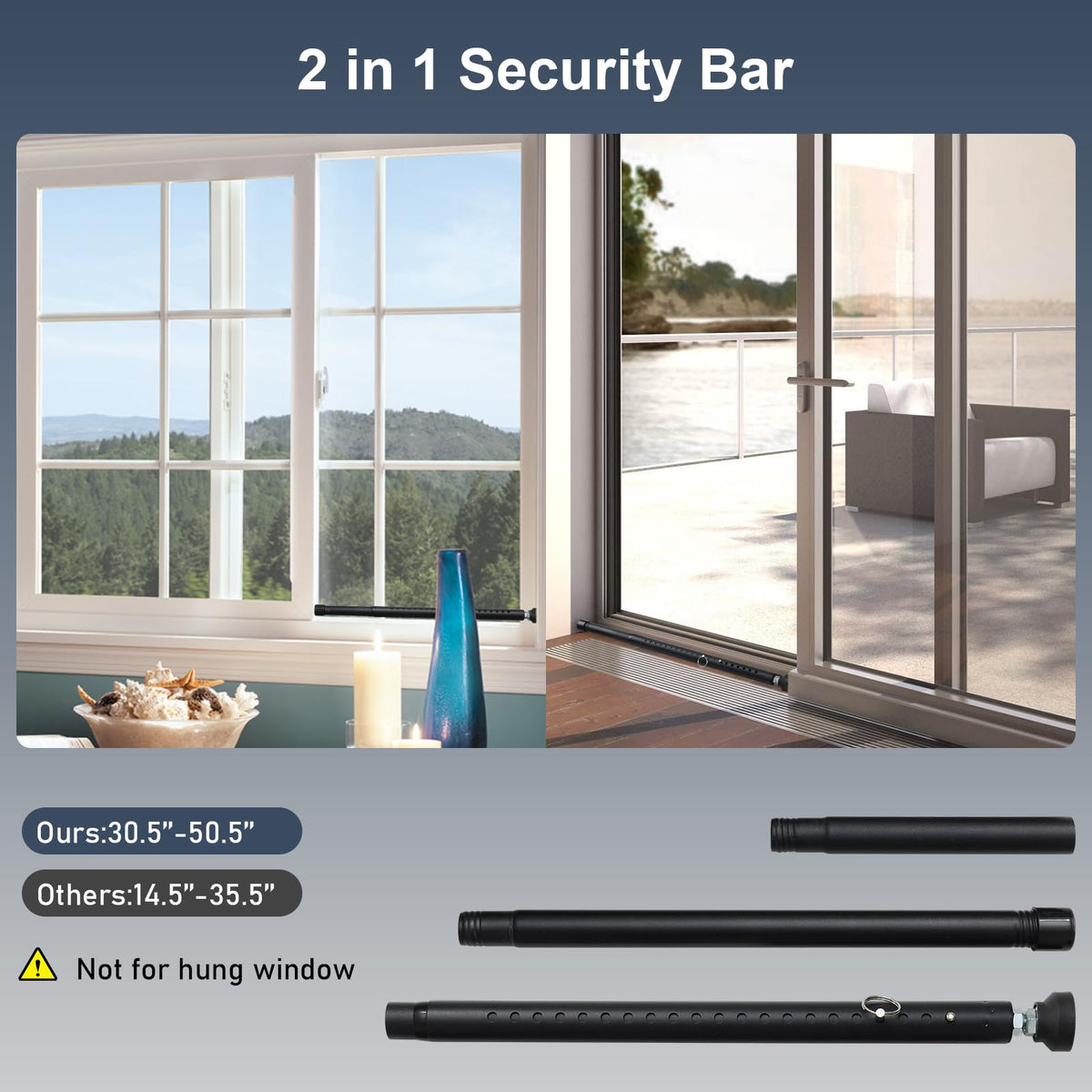 Mroace Adjustable Sliding Door and Window Security Lock Bar 17.7–50.5 Inch