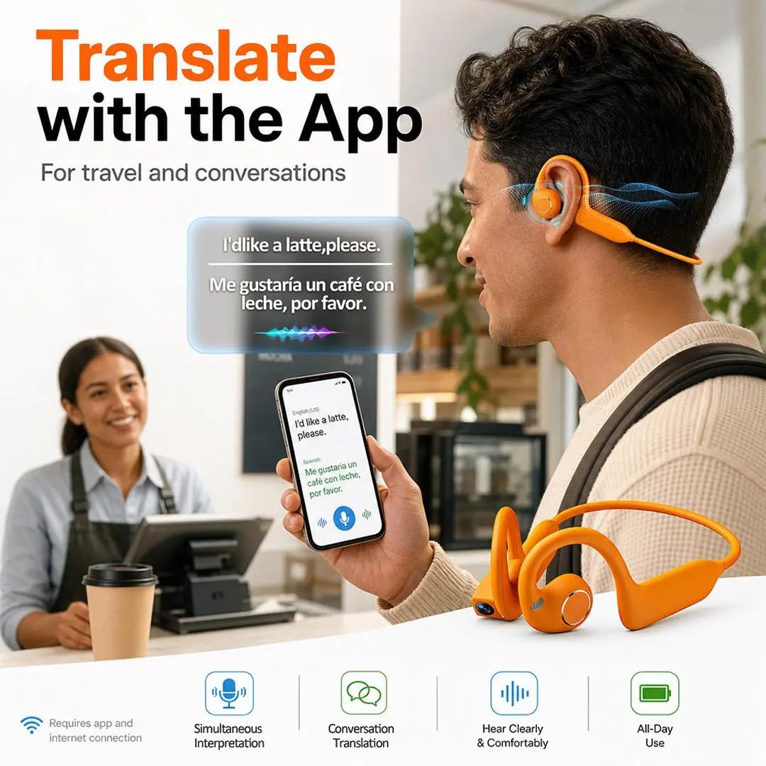 Mroace AI Camera Open-Ear Bluetooth Earbuds with Real-Time Translator