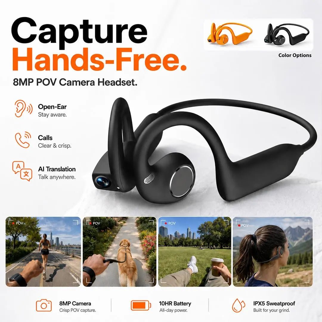 Mroace AI Camera Open-Ear Bluetooth Earbuds with Real-Time Translator