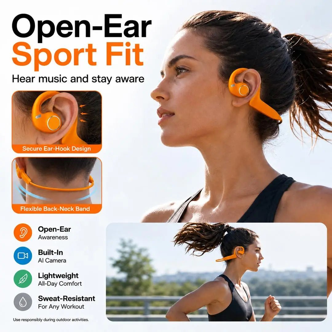 Mroace AI Camera Open-Ear Bluetooth Earbuds with Real-Time Translator