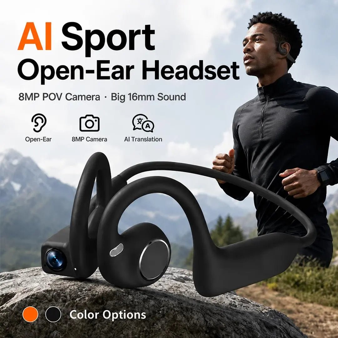 Mroace AI Camera Open-Ear Bluetooth Earbuds with Real-Time Translator