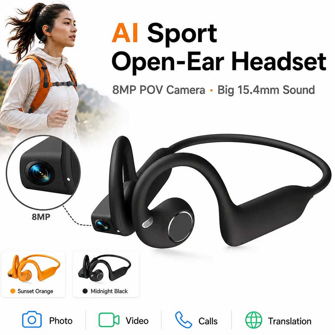 Mroace AI Camera Open-Ear Bluetooth Earbuds with Real-Time Translator