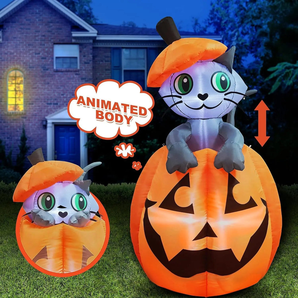 Mroace Animated Halloween Inflatable Cat And Pumpkin Decoration