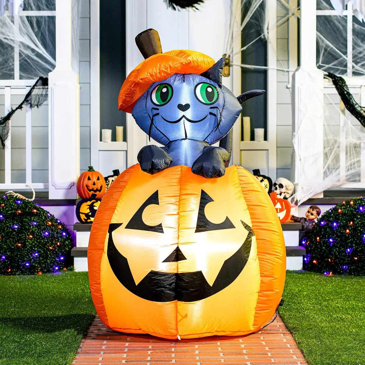 Mroace Animated Halloween Inflatable Cat And Pumpkin Decoration