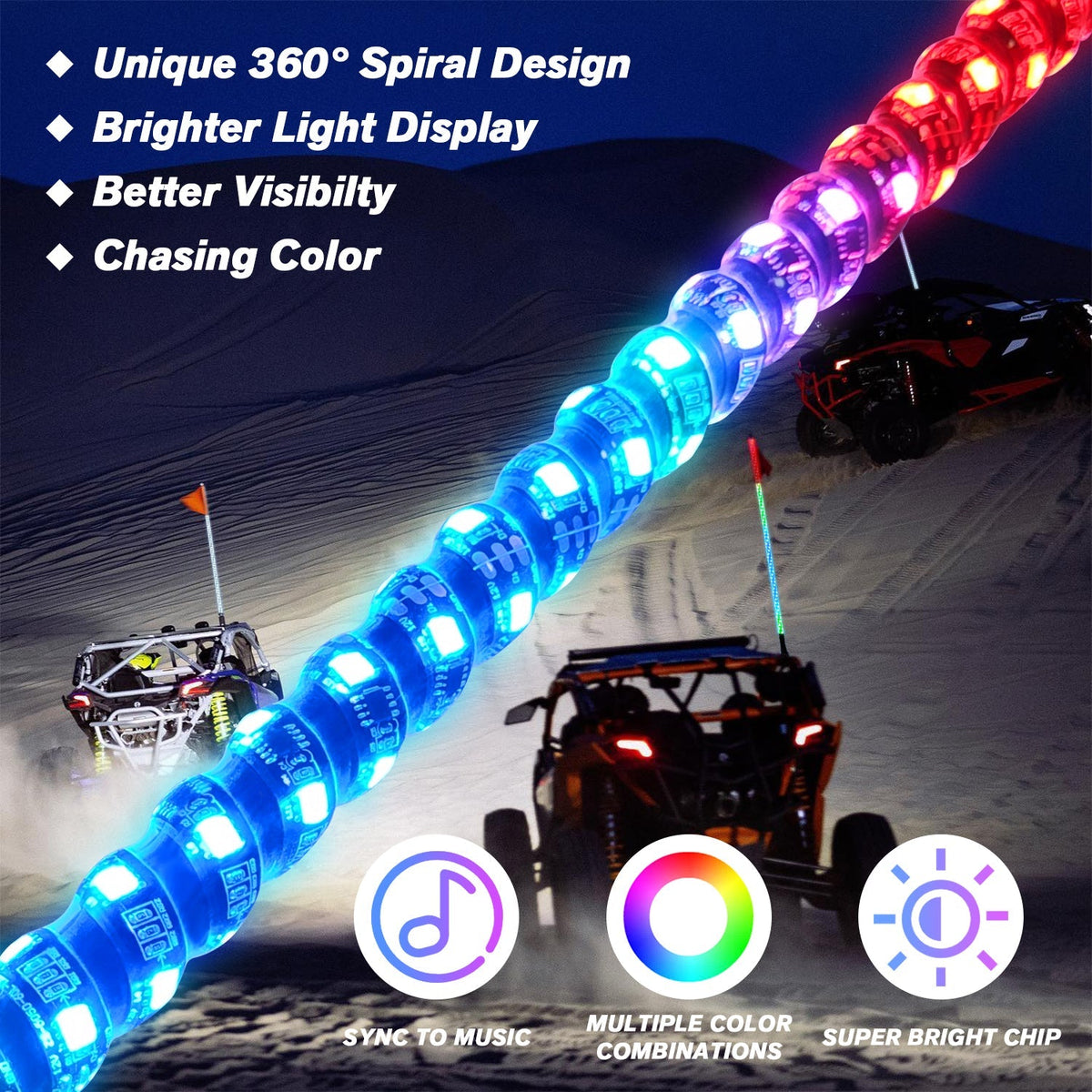 Mroace Bluetooth RGB LED Whip Lights