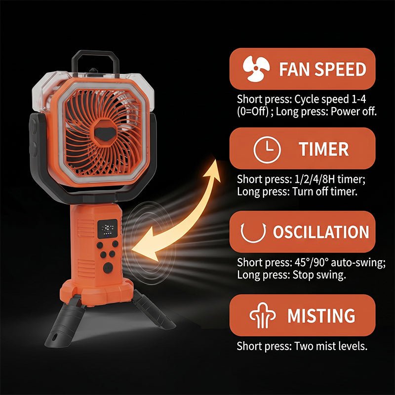 Mroace Camping Fan Portable Adjustable Height Stand