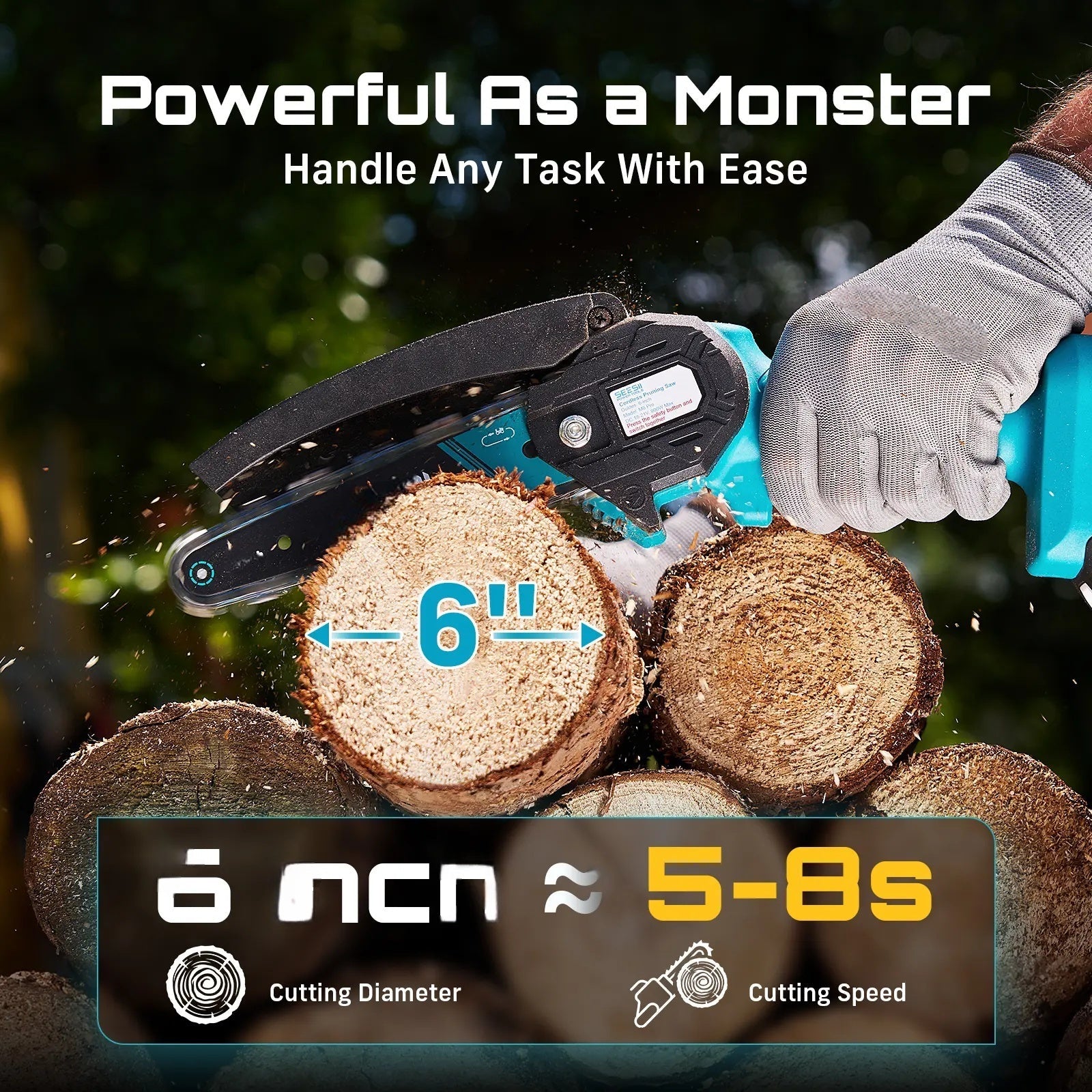 Mroace Cordless Mini Chainsaw with 6-Inch and 8-Inch Chains Bar