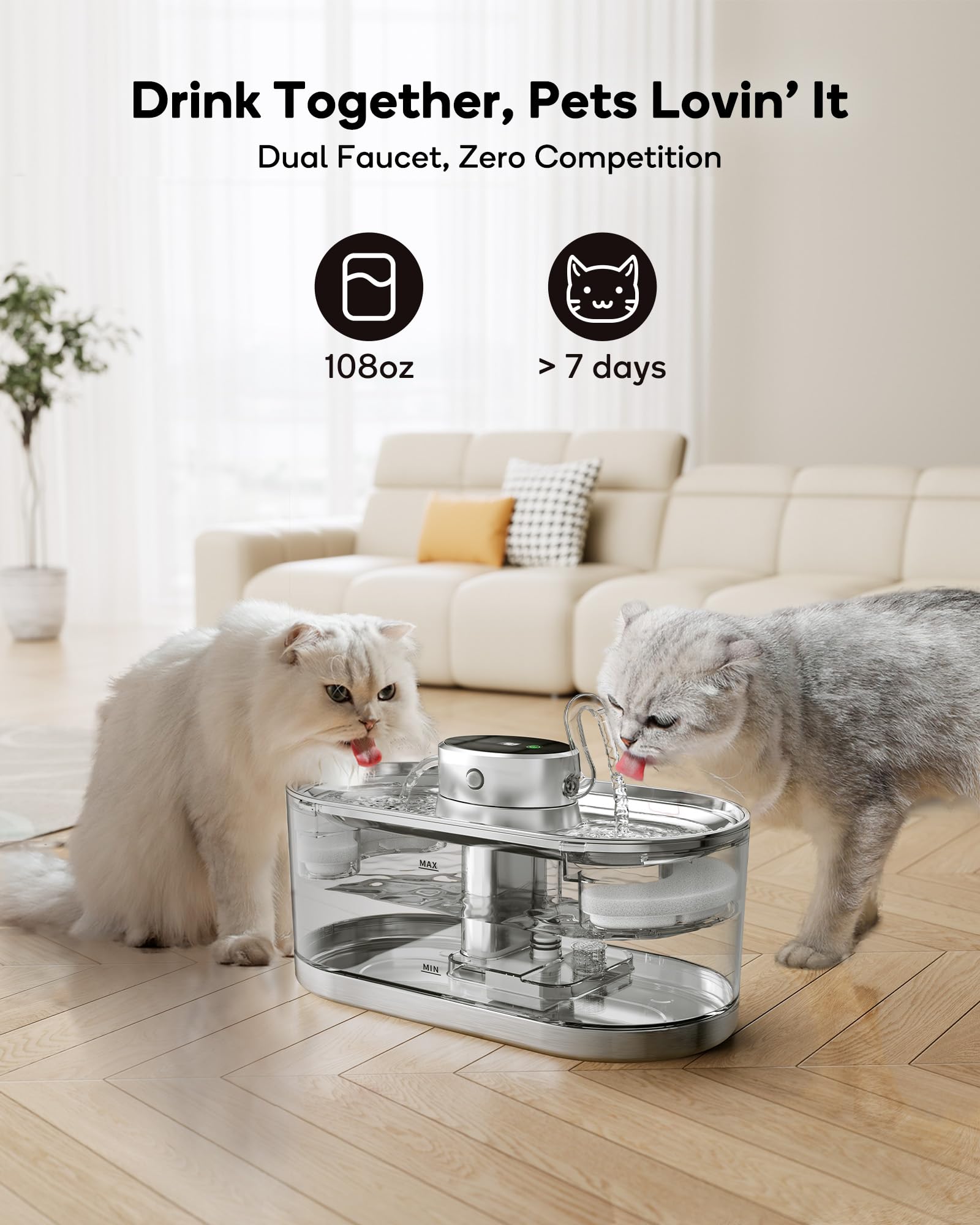 Mroace Cordless Stainless Steel Pet Water Fountain