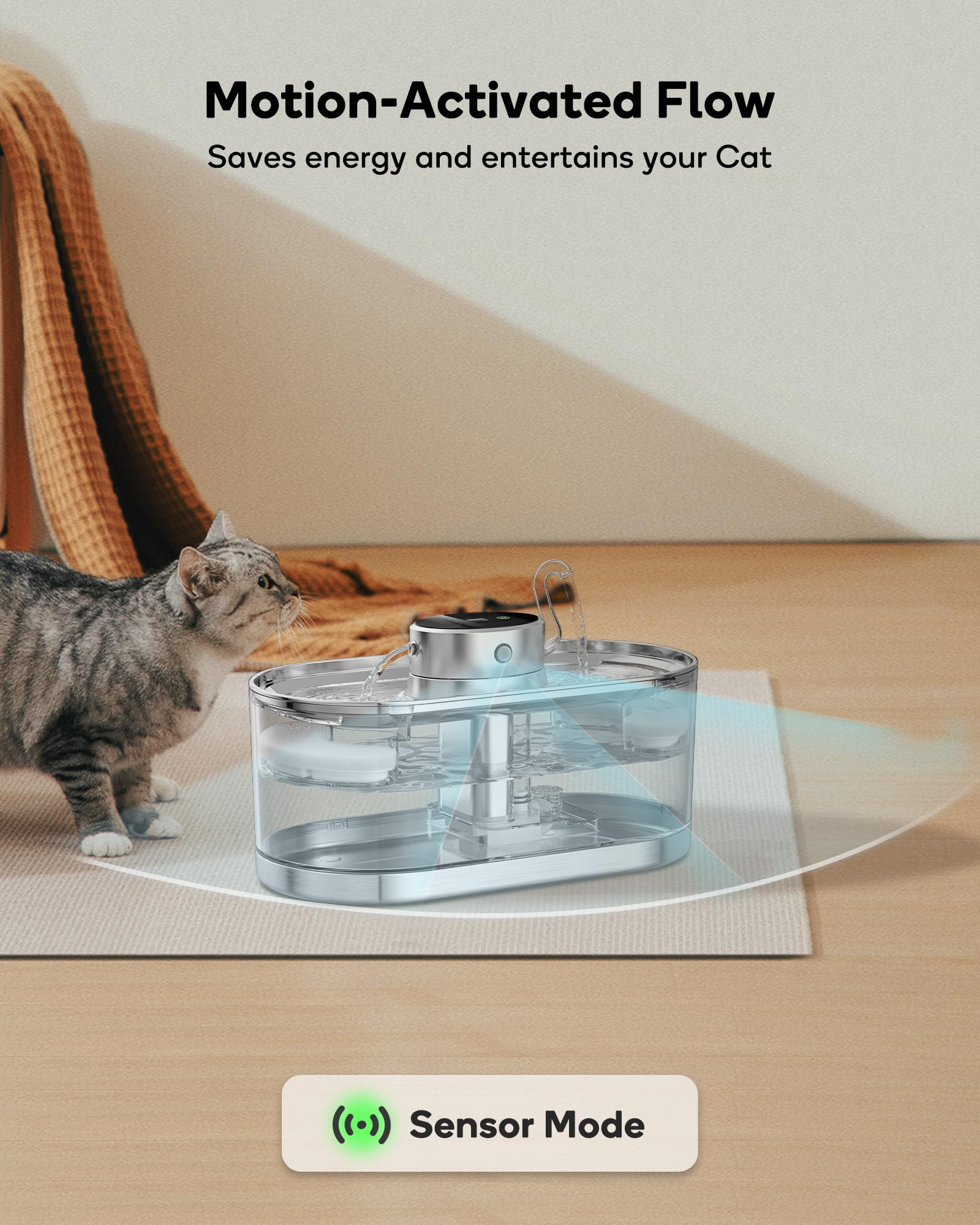 Mroace Cordless Stainless Steel Pet Water Fountain