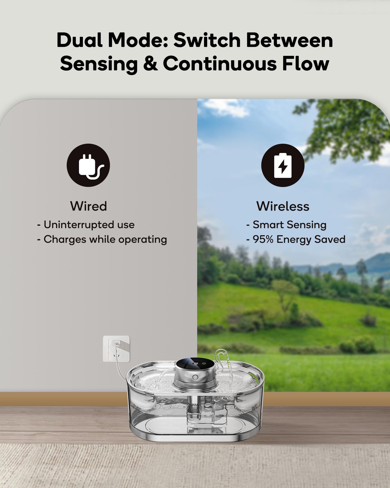 Mroace Cordless Stainless Steel Pet Water Fountain
