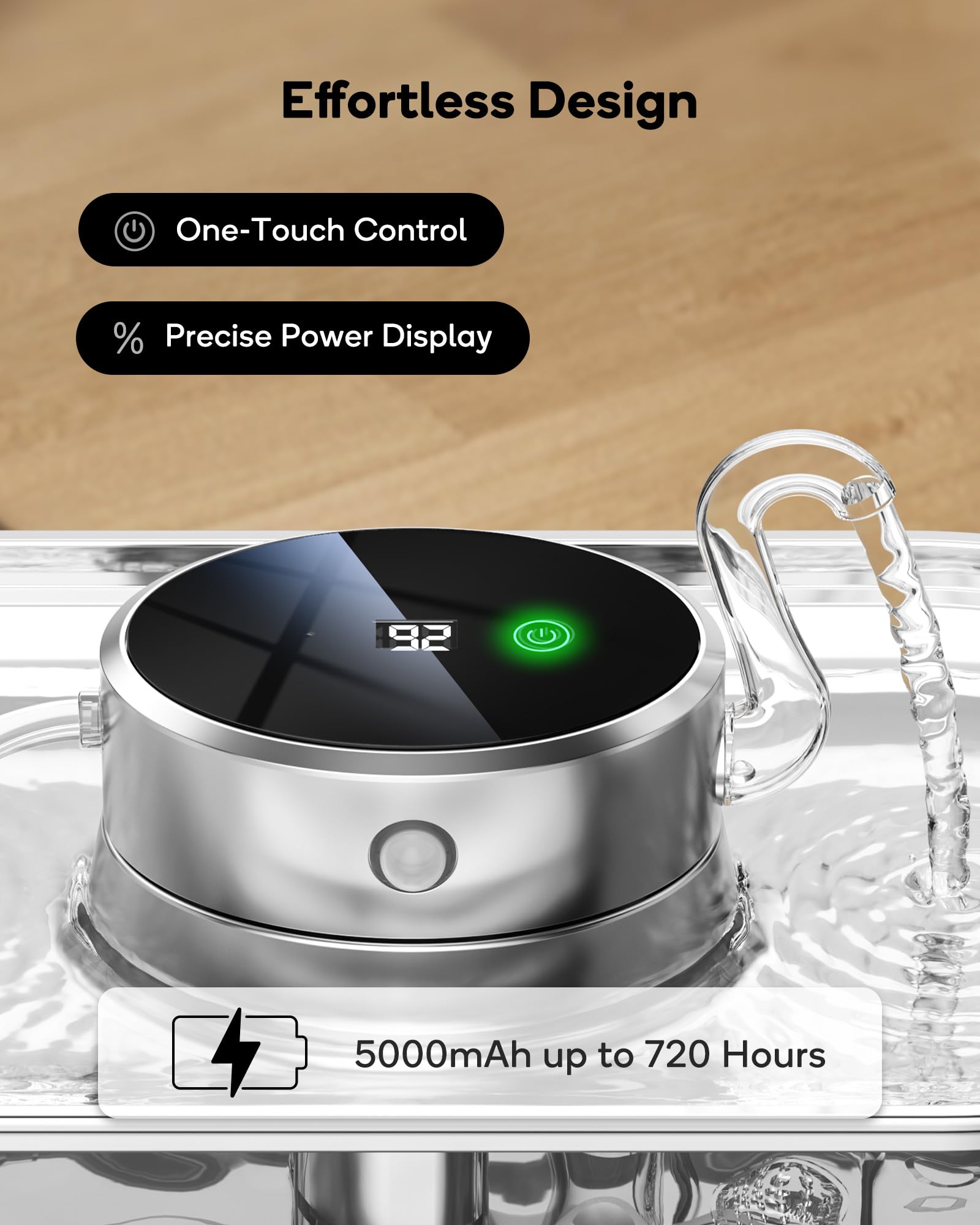 Mroace Cordless Stainless Steel Pet Water Fountain