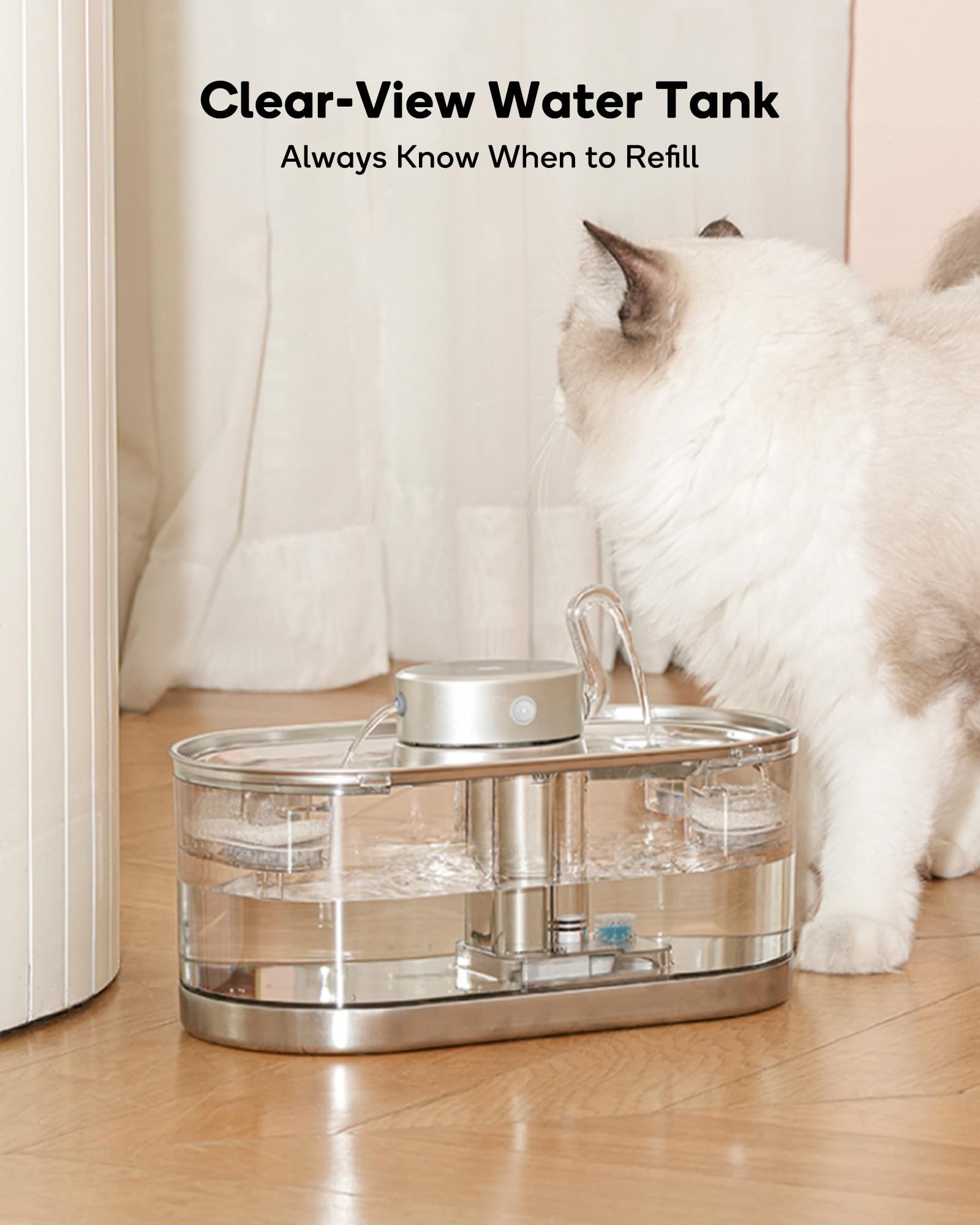 Mroace Cordless Stainless Steel Pet Water Fountain