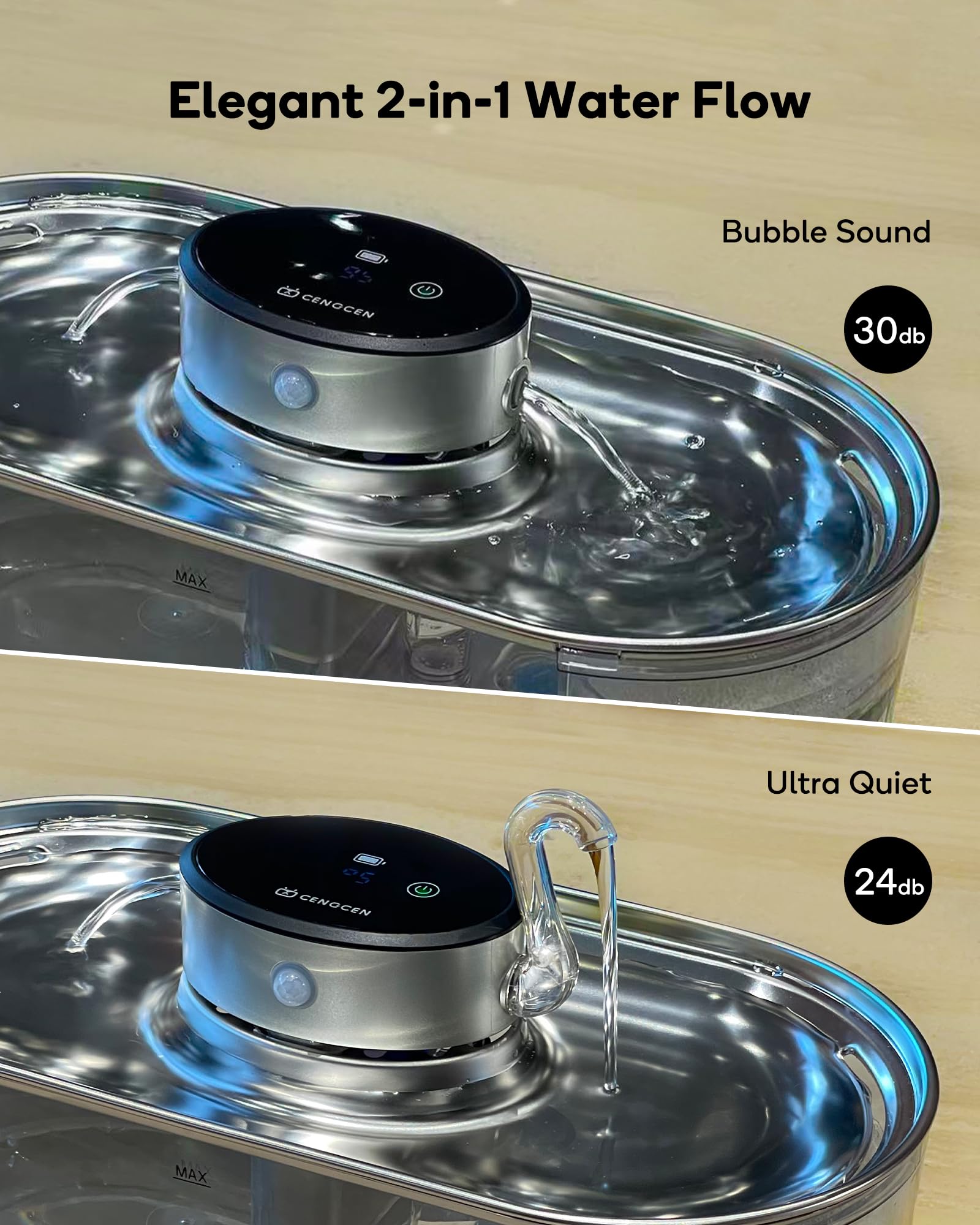 Mroace Cordless Stainless Steel Pet Water Fountain