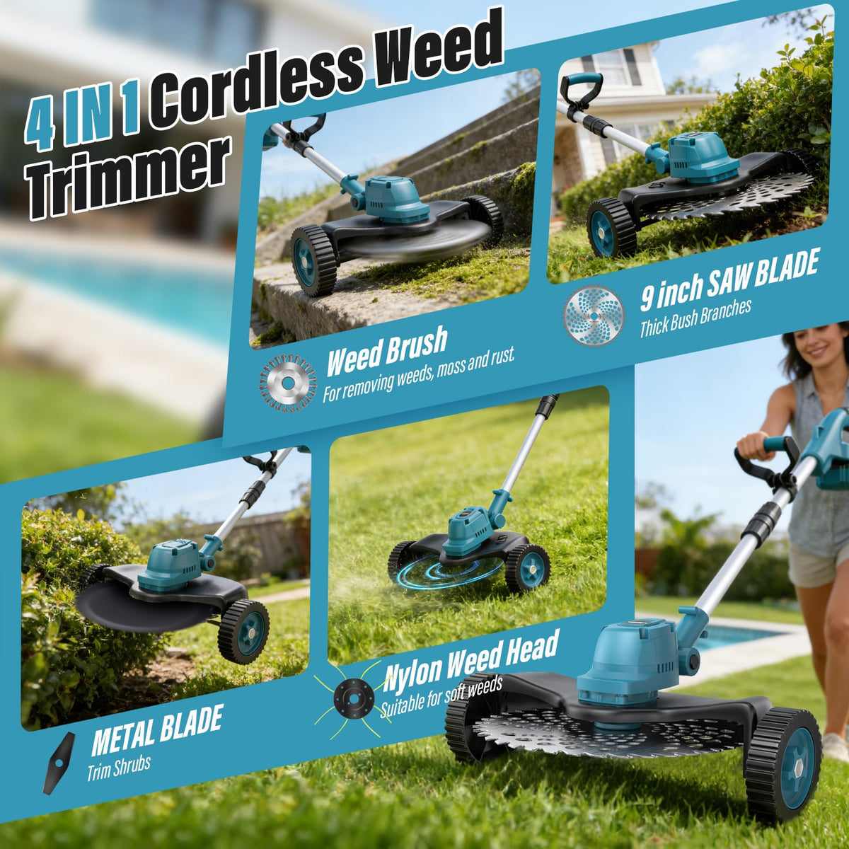 Mroace Cordless Wheeled String Trimmer