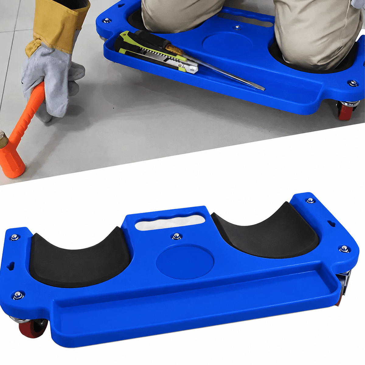 Mroace Cushioned Rolling Knee Pad Platform with Tool Tray