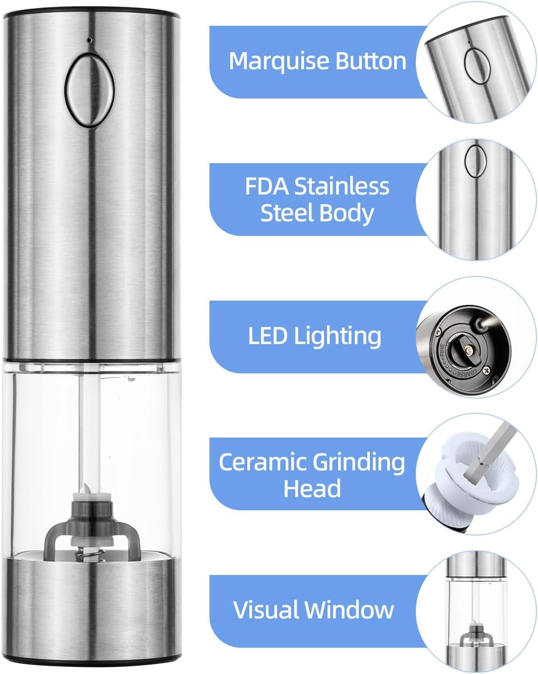 Mroace Electric Salt and Pepper Grinder