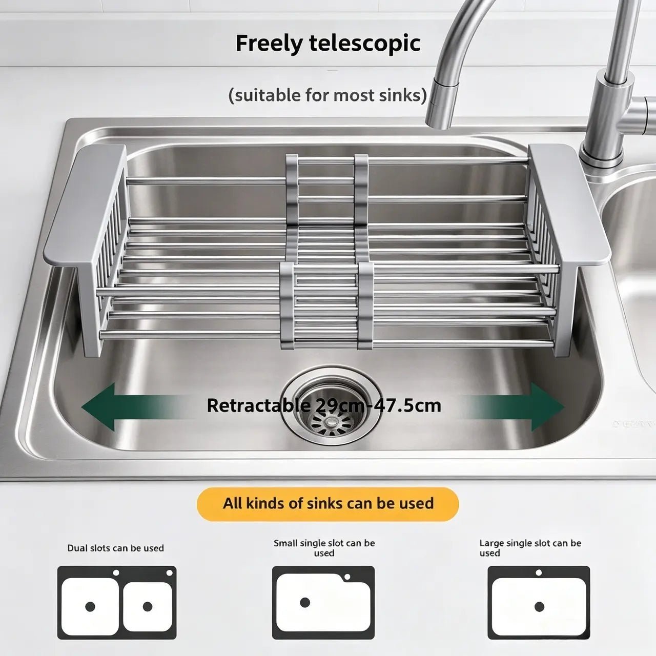 Mroace Expandable Stainless Steel Over Sink Dish Rack