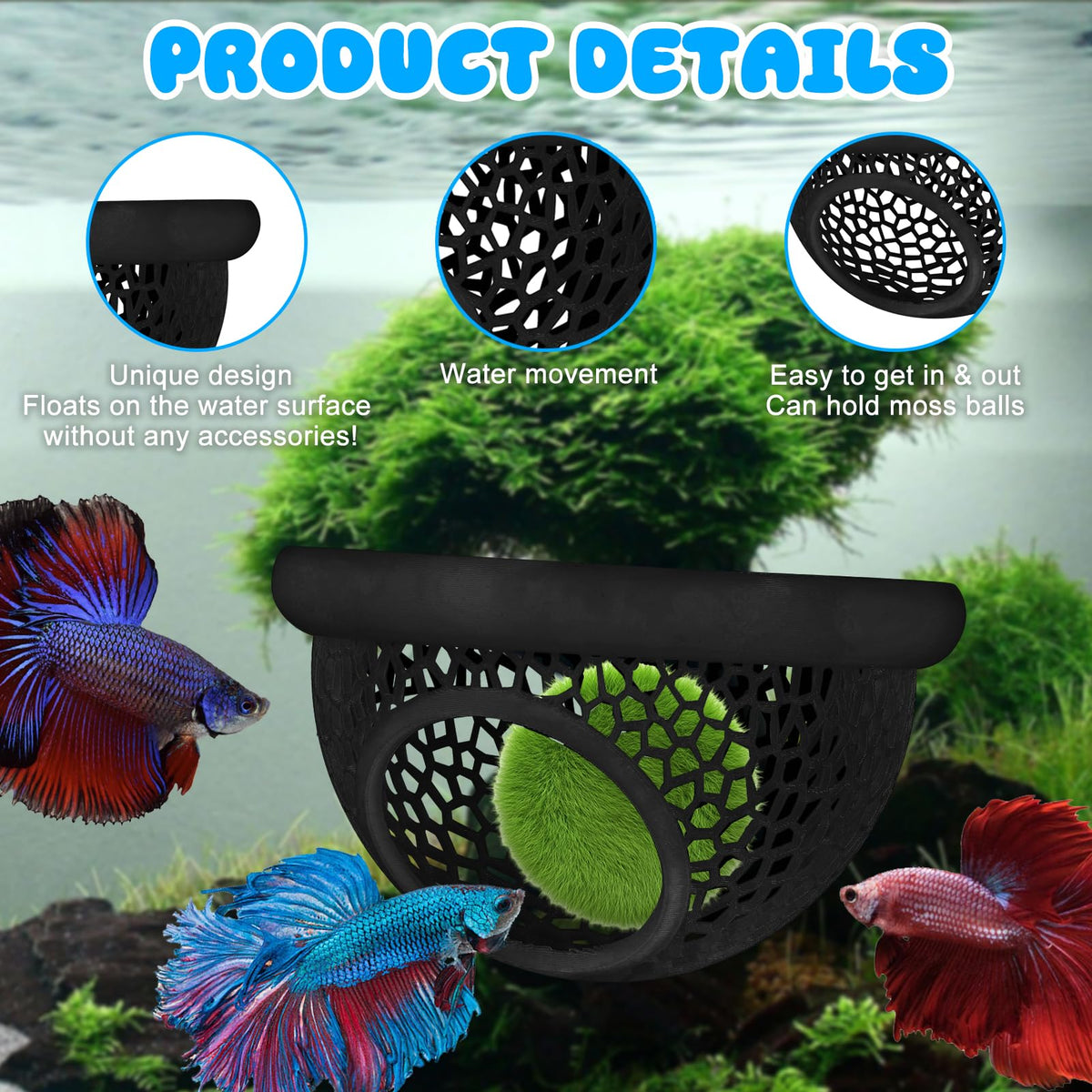 Mroace Floating Betta Hide & Shrimp Cave