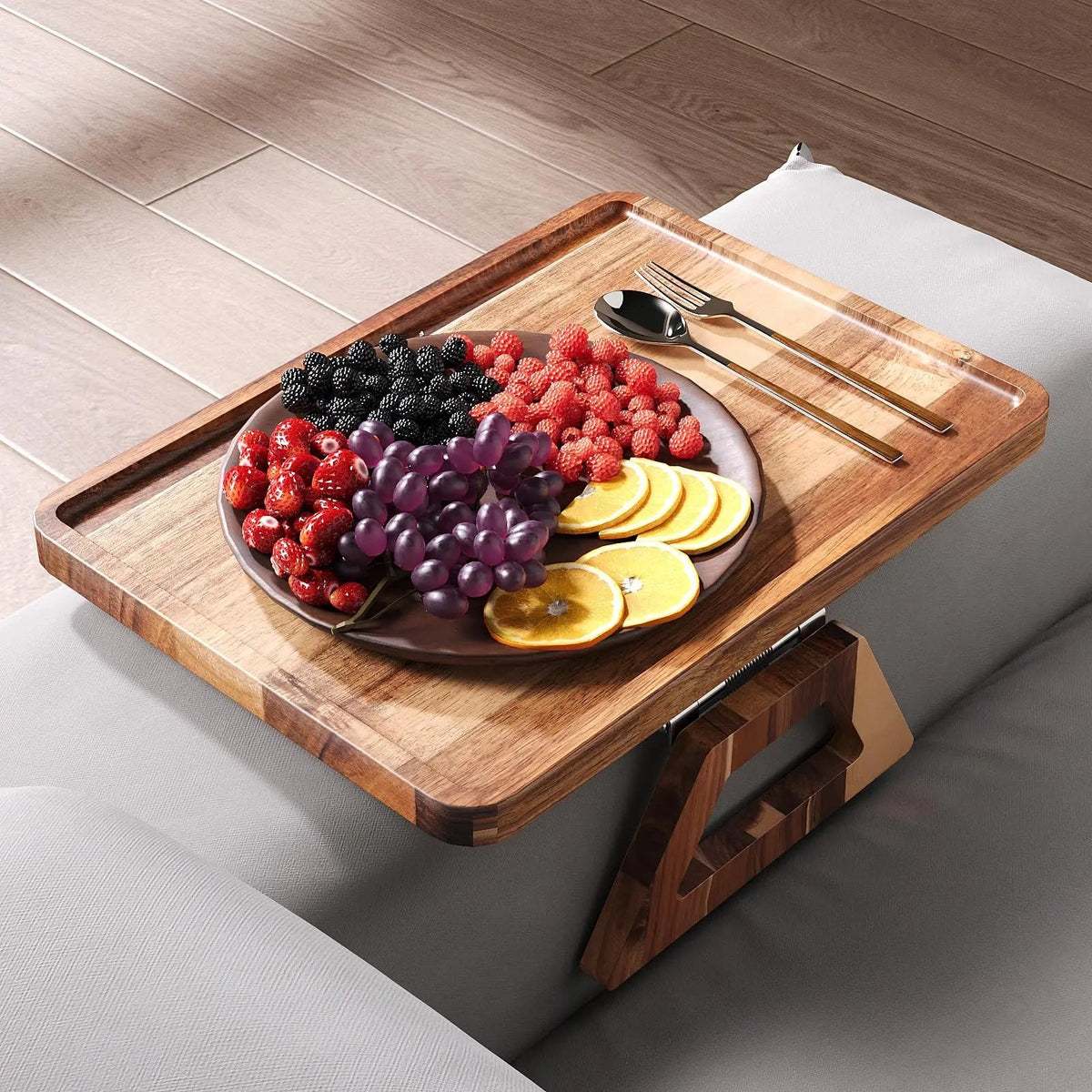 Mroace Folding Acacia Wood Couch Arm Tray