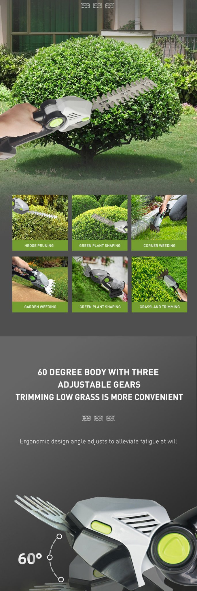 Mroace Handheld 2-in-1 20V Cordless Shrub Trimmer