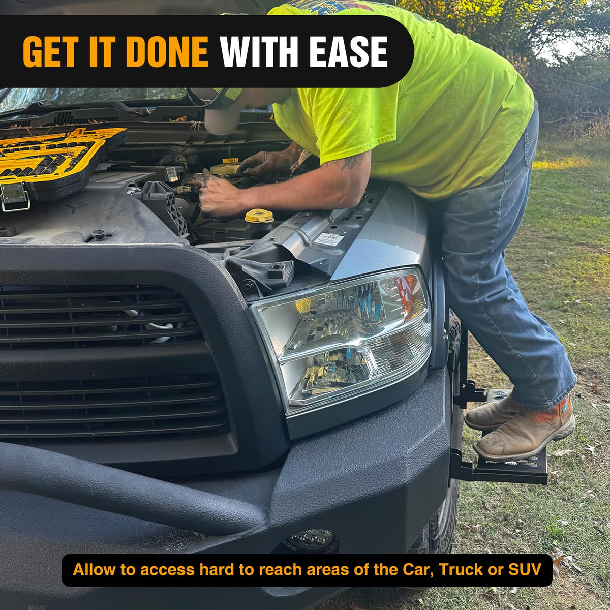 Mroace Heavy-Duty Adjustable Folding Tire Step with Anti-Slip Steel Surface