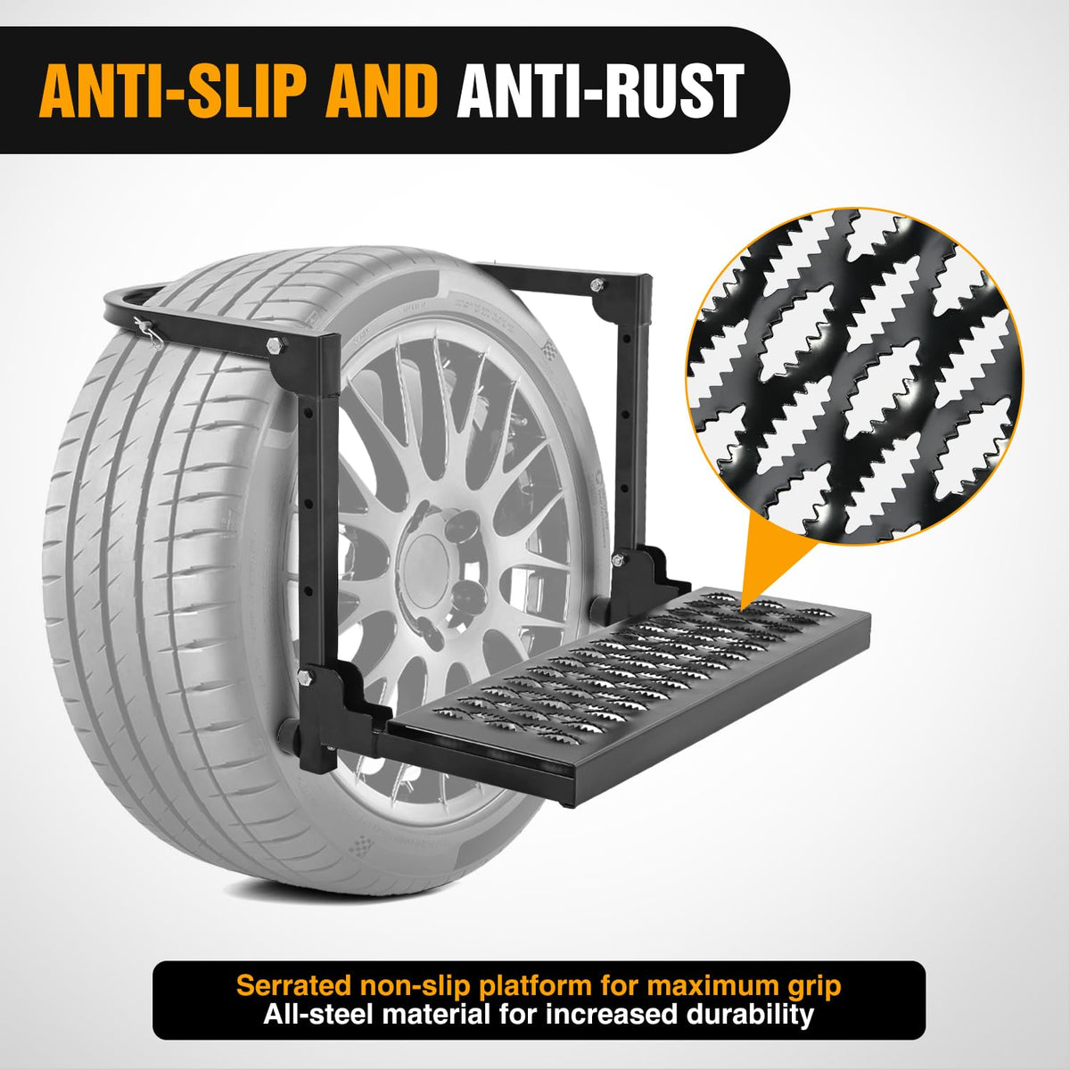 Mroace Heavy-Duty Adjustable Folding Tire Step with Anti-Slip Steel Surface