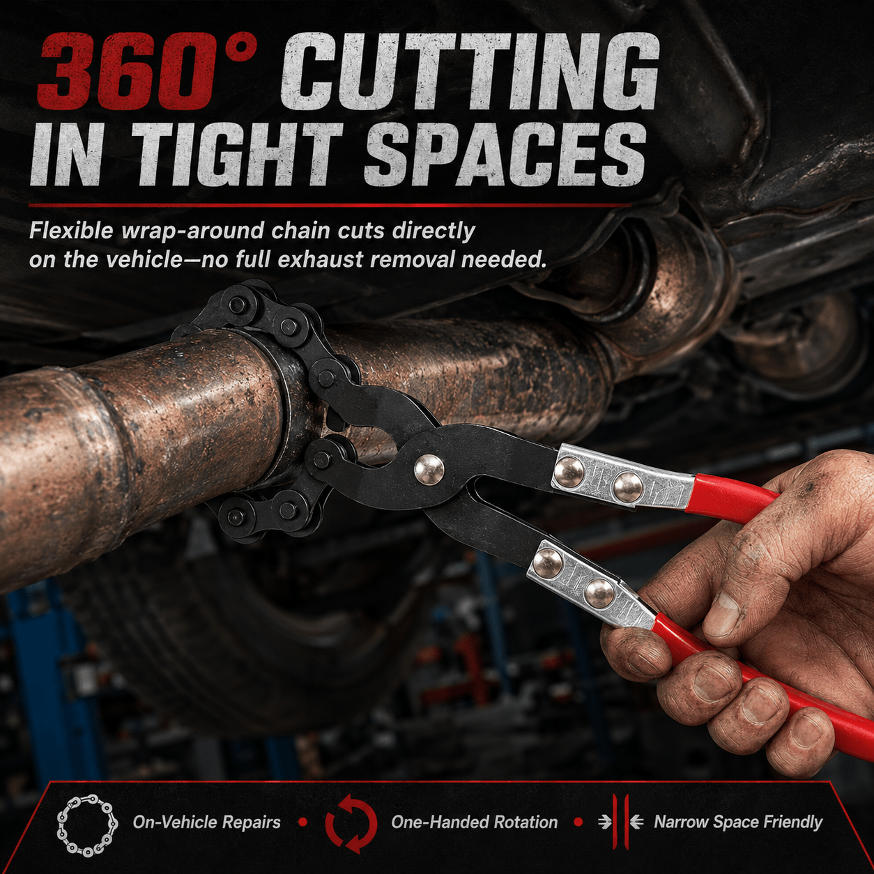 Mroace Heavy Duty Exhaust Pipe Chain Cutter Tool 3/4"–3-1/4"