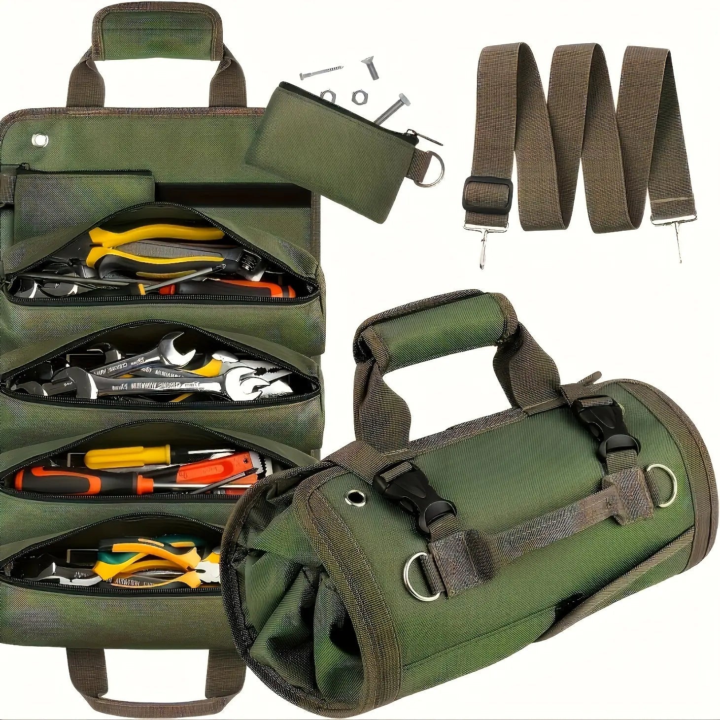 Mroace Heavy-Duty Multi-Compartment Tool Roll Bag