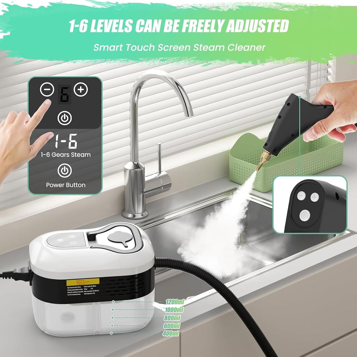 Mroace High Capacity Adjustable Handheld Steam Cleaner