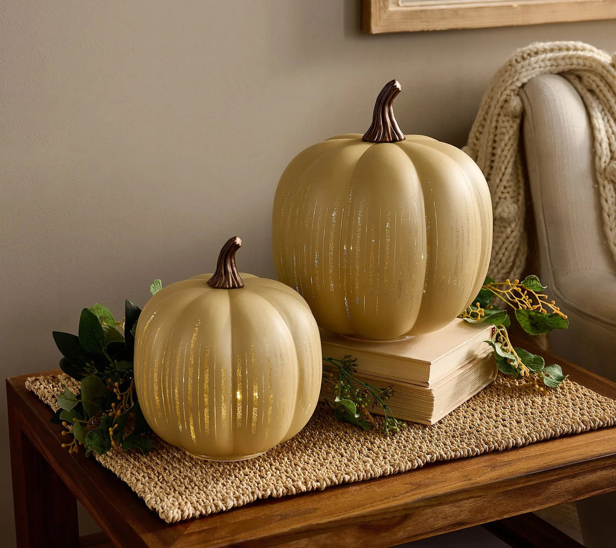 Mroace Illuminated Starry Night Glass Pumpkins（Set of 2）