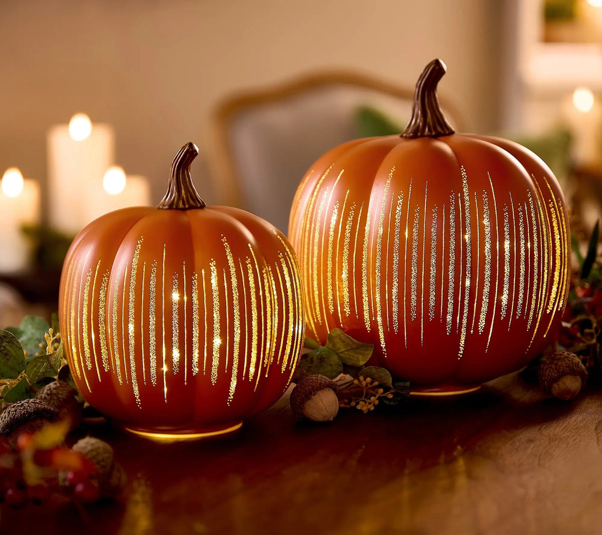 Mroace Illuminated Starry Night Glass Pumpkins（Set of 2）