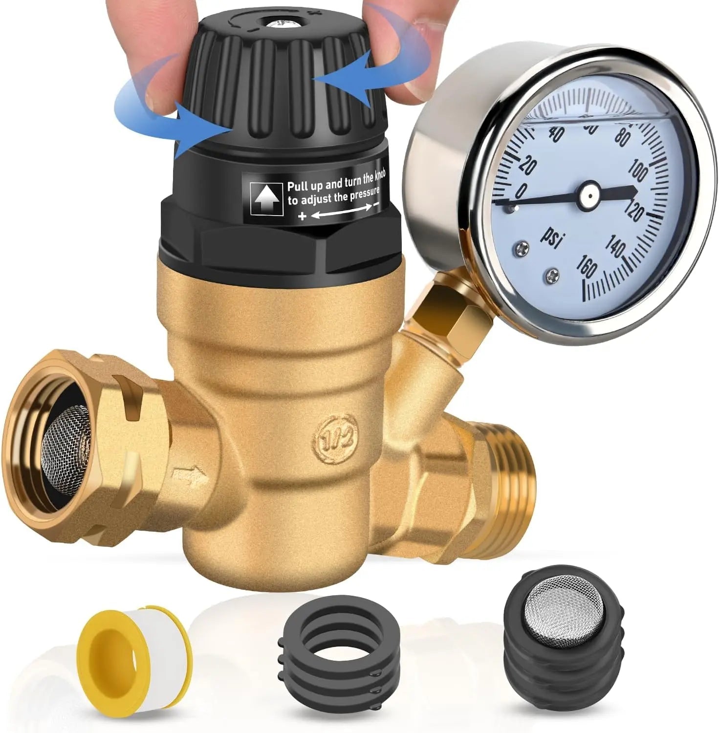 Mroace Lead-Free Brass Adjustable RV Water Pressure Regulator