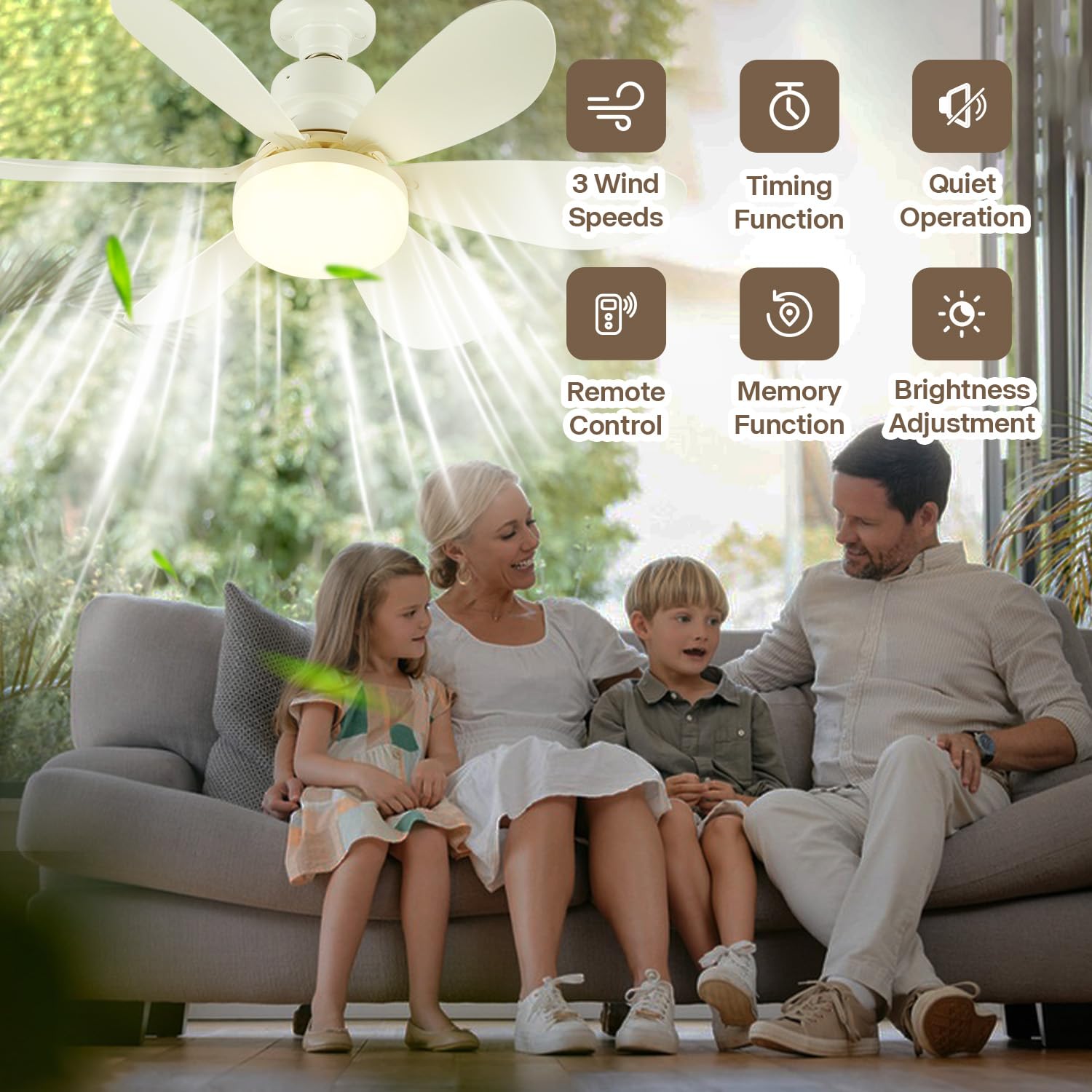 Mroace Lights Bulb Ceiling Fan for Bedroom