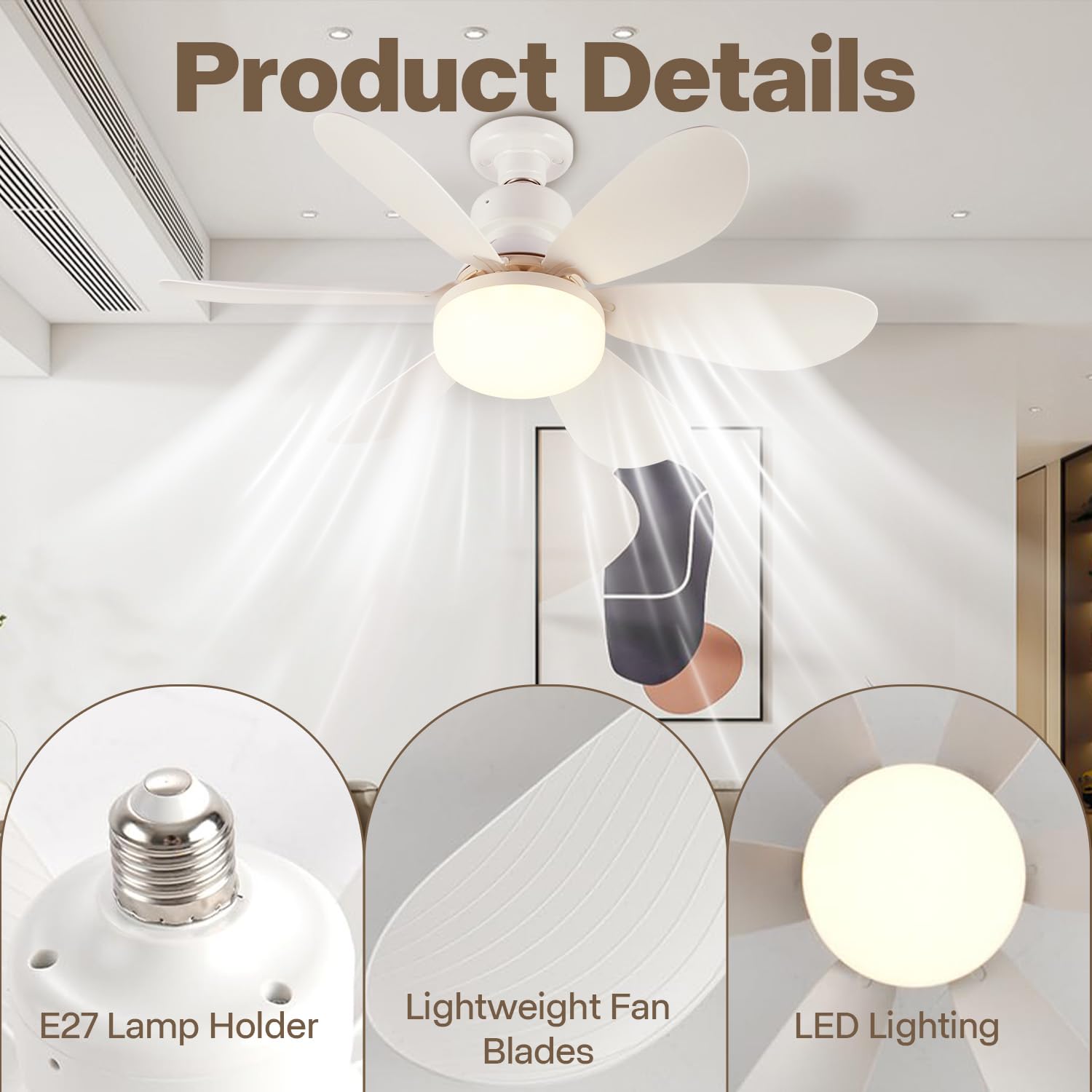 Mroace Lights Bulb Ceiling Fan for Bedroom