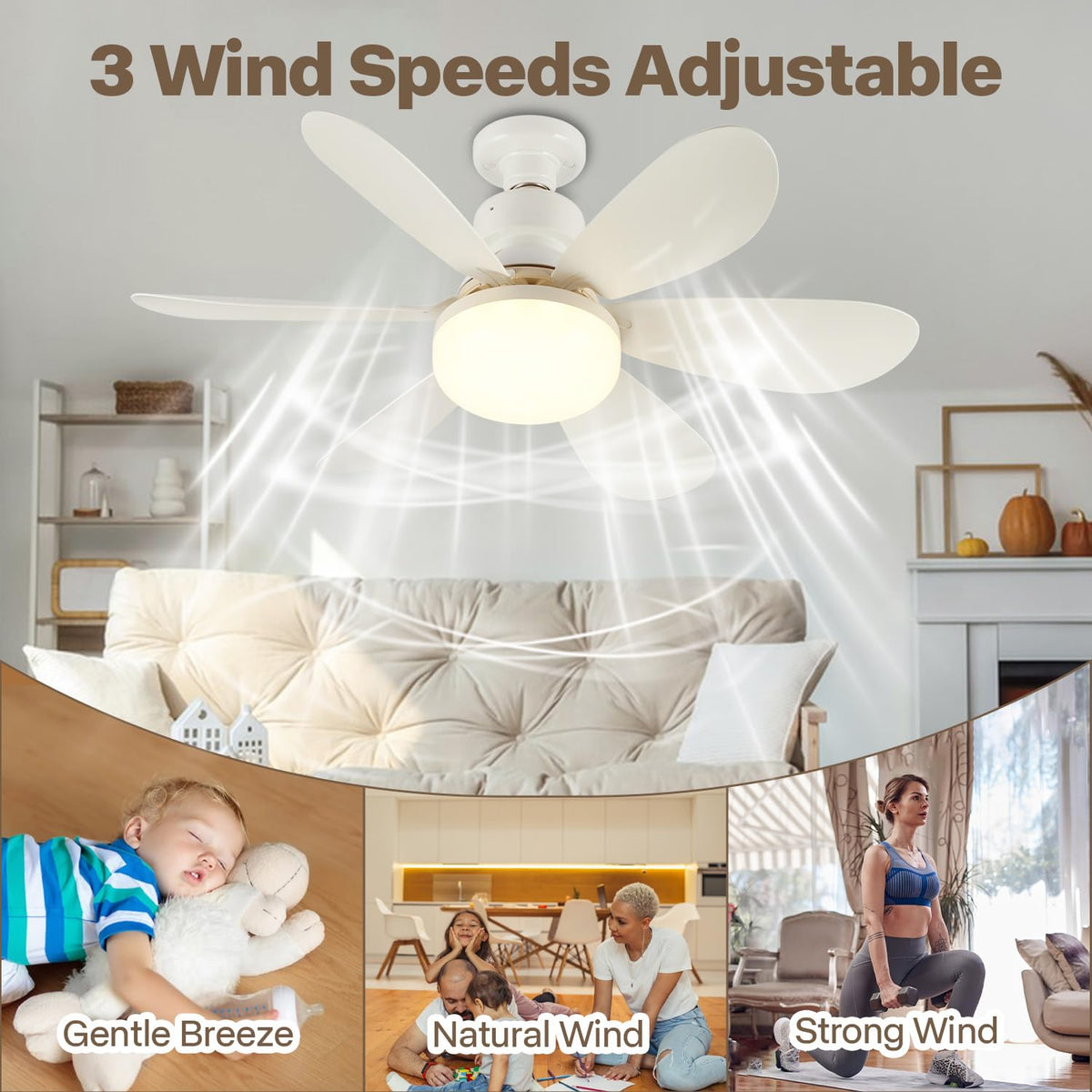 Mroace Lights Bulb Ceiling Fan for Bedroom