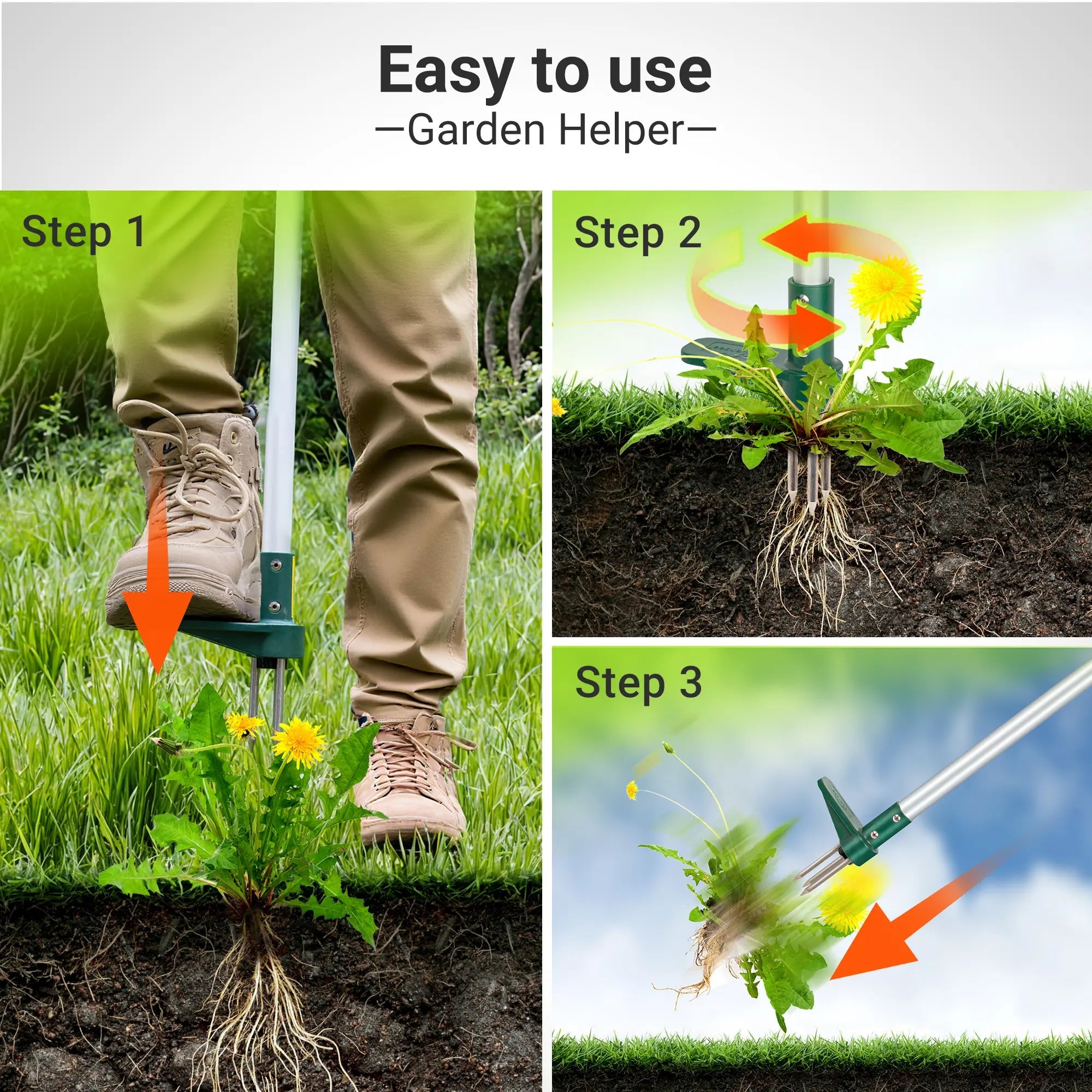 Mroace Long Handle 3-Claw Weed Puller Tool