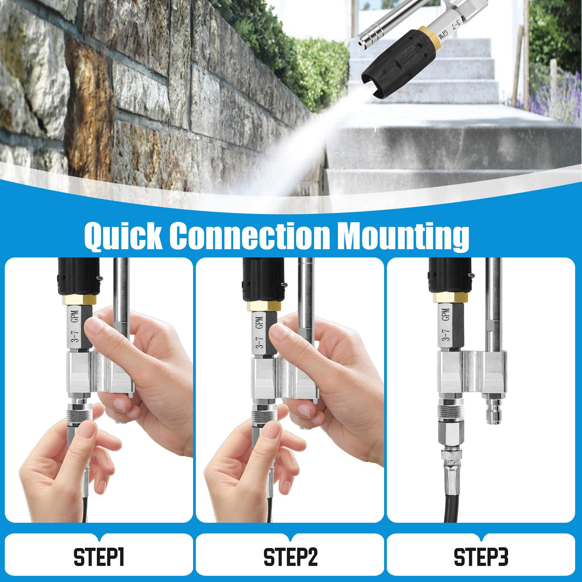 Mroace M5 Twist Pressure Washer Nozzle Adjustable 3-7 GPM with 1/4" Quick Connect